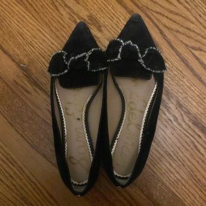 Sam Edelman black flats with black and white trimmed bow